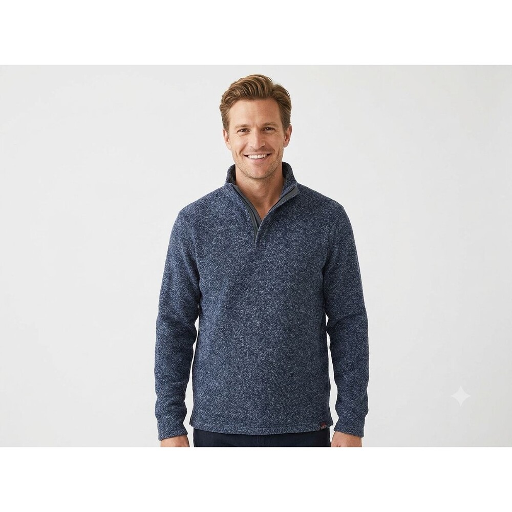 Faherty Mens XL Bridger Range Quarter Zip Pullover Navy Marl Fleece Sweater EUC